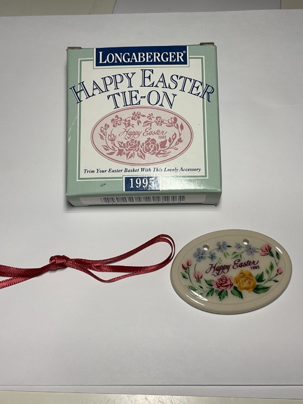 Longaberger Happy Easter Basket Accessory Tie On Spring Floral Ceramic 1995 USA